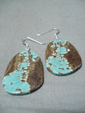 Native American Beautiful Santo Domingo 8 Turquoise Slab Sterling Silver Earrings-Nativo Arts