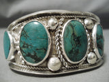 Museum Vintage Native American Navajo Domed Green Turquoise Sterling Silver Bracelet Old-Nativo Arts