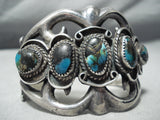 Heavy Bisbee Turquoise Vintage Native American Navajo Sterling Silver Thorn Bracelet Old-Nativo Arts