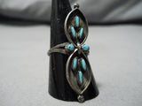 Impressive Vintage Zuni Native American Blue Gem Turquoise Sterling Silver Ring-Nativo Arts