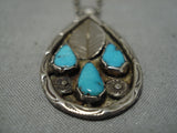 Vintage Native American Navajo Necklace Sterling Silver Blue Turquoise Turquoise Old-Nativo Arts