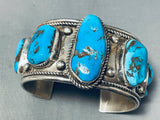 One Of The Best Vintage Native American Navajo Blue Gem Turquoise Sterling Silver Bracelet-Nativo Arts