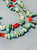 14k Gold Exquisite Vintage Native American Navajo Green Turquoise Coral Necklace-Nativo Arts