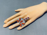 One Of The Best Ever Native American Navajo Coral Sterling Silver Dragonfly Ring-Nativo Arts