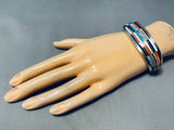Rectanlge Inlay!! Vintage Native American Navajo Turquoise Sterling Silver Bracelet-Nativo Arts