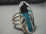Important Native American Zuni Harlan Coonsis Sterling Silver Blue Bird Turquoise Ring-Nativo Arts