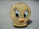Native American Important Don Dewa Inlay Genius Inlay Turquoise Sterling Silver Ring Tweety Bird-Nativo Arts