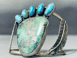 Rare Vintage Native American Navajo Old Kingman Turquoise Sterling Silver Bear Track Bracelet-Nativo Arts