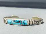 Important Vintage Native American Navajo Ray Tracey Turquoise Inlay Sterling Silver Bracelet-Nativo Arts