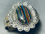 One Of The Best Vintage Native American Navajo Rainbow Calsilica Sterling Silver Bracelet-Nativo Arts
