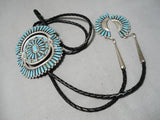 Huge Vintage Native American Navajo Turquoise Needlepoint Sterling Silver Bolo-Nativo Arts