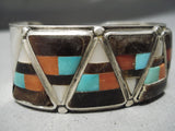 Intricate Vintage Native American Navajo Delbert Watka Turquoise Sterling Silver Bracelet-Nativo Arts