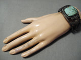 Museum Vintage Native American Navajo Squared Green Turquoise Sterling Silver Bracelet Old-Nativo Arts