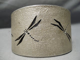 Artistic Micro Dragonfly Vintage Native American Navajo Sterling Silver Heavy Bracelet-Nativo Arts