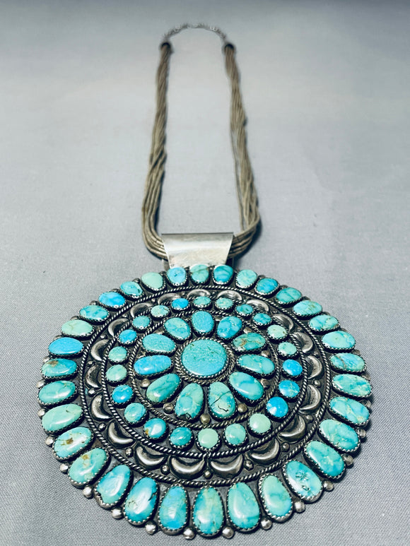 One Of The Biggest Best Vintage Native American Navajo Turquoise Sterling Silver Necklace-Nativo Arts