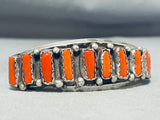 Tremendous Vintage Native American Navajo Coral Sterling Silver Bracelet-Nativo Arts