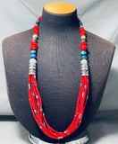 Authentic Singer Coral Native American Navajo Turquoise Sterling Silver Necklace-Nativo Arts