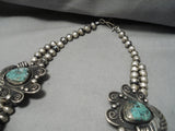 Biggest Vintage Native American Navajo Green Turquoise Sterling Silver Squash Blossom Necklace-Nativo Arts
