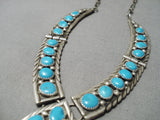 Stunning Vintage Native American Navajo Deep Blue Turquoise Sterling Silver Necklace-Nativo Arts