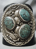 Monster Vintage Native American Navajo Green Spiderweb Turquoise Sterling Silver Keoth Bracelet-Nativo Arts