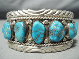 Wave Expert Vintage Native American Navajo Morenci Turquoise Sterling Silver Bracelet Old-Nativo Arts
