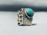 Precise Detail Vintage Native American Navajo Pilot Mountain Turquoise Sterling Silver Ring-Nativo Arts