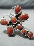 Exceptional Navajo Coral Sterling Silver Dragonfly Ring Native American-Nativo Arts