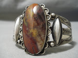 Early 1900's Vintage Native American Navajo Petrified Wood Sterling Silver Bracelet Old-Nativo Arts