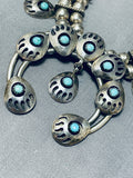 Important Vintage Native American Navajo Old Kingman Turquoise Sterling Silver Bear Paw Necklace-Nativo Arts