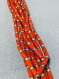 Native American Very Rare Santo Domingo Tubule Coral Sterling Silver Necklace-Nativo Arts