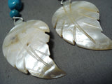 Exquisite Vintage Native American Navajo Turquoise Mother Of Pearl Sterling Silver Earrings-Nativo Arts