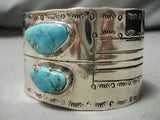 Incredible Wide Vintage Native American Navajo Easter Blue Turquoise Sterling Silver Bracelet-Nativo Arts