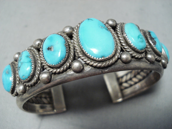 Sensational Vintage Native American Navajo Kingman Turquoise Sterling Silver Bracelet-Nativo Arts