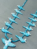Extremely Intricate Native American Zuni Turquoise Bird Sterling Silver Fetish Necklace-Nativo Arts