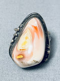 Very Rare Vintage Older Native American Navajo Pink Agate Sterling Silver Ring Old-Nativo Arts