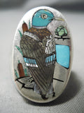Important Zuni Native American Bird Artist Sterling Silver Turquoise Ring-Nativo Arts