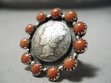 Incredible Native American Navajo Coral Snake Eyes Sterling Silver Ring-Nativo Arts