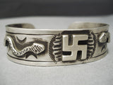 Rare Vintage Native American Navajo Whirling Logs Sterling Silver Snake Bracelet-Nativo Arts