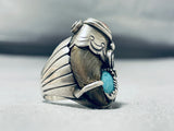 Thicker Vintage Native American Navajo Turquoise Coral Sterling Silver Ring-Nativo Arts