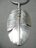 Remarkable Vintage Native American Navajo Feathers Sterling Silver Hand Carved Necklace-Nativo Arts