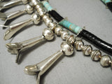 Rare! Vintage Native American Navajo Turquoise Heishi Sterling Silver Squash Blossom Necklace-Nativo Arts