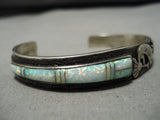 Native American Detailed!! Vintage Kokopelli Opal Inlay Sterling Silver Bracelet Old-Nativo Arts