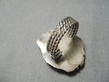Superlative Vintage Native American Navajo Spiderweb Turquoise Sterling Silver Ring-Nativo Arts