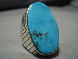 Rare Vintage Native American Navajo Blue Diamond Turquoise Sterling Silver Ring Old-Nativo Arts