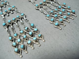 Fabulous Vintage Native American Zuni Turquoise Sterling Silver Chandelier Earrings-Nativo Arts