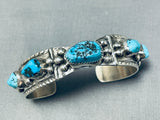 Superb Vintage Native American Navajo 5 Morenci Turquoise Sterling Silver Bracelet-Nativo Arts
