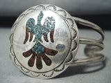 Stunning Vintage Native American Navajo Turquoise Coral Chip Inlay Sterling Silver Bracelet-Nativo Arts