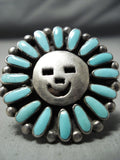 Heavy Happy Face Vintage Native American Navajo Turquoise Sterling Silver Ring-Nativo Arts