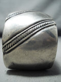 Wide Hand Tooled Vintage Native American Navajo Sterling Silver Bracelet Old-Nativo Arts