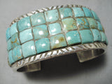Heavy Thick Native American Navajo Green Turquoise Sterling Silver Inlay Bracelet-Nativo Arts